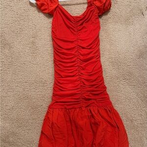 H&M Red Ruched Midi Dress